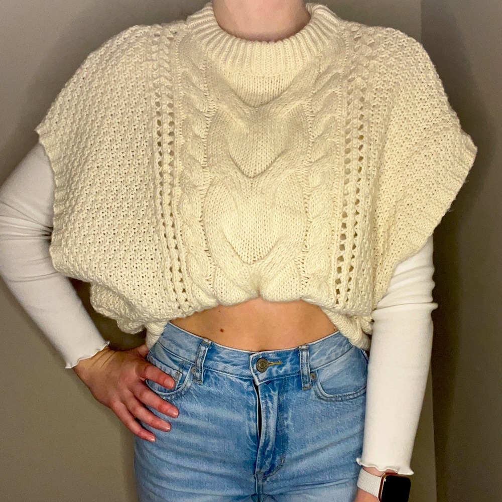 Cream Cable Knit Sweater Vest